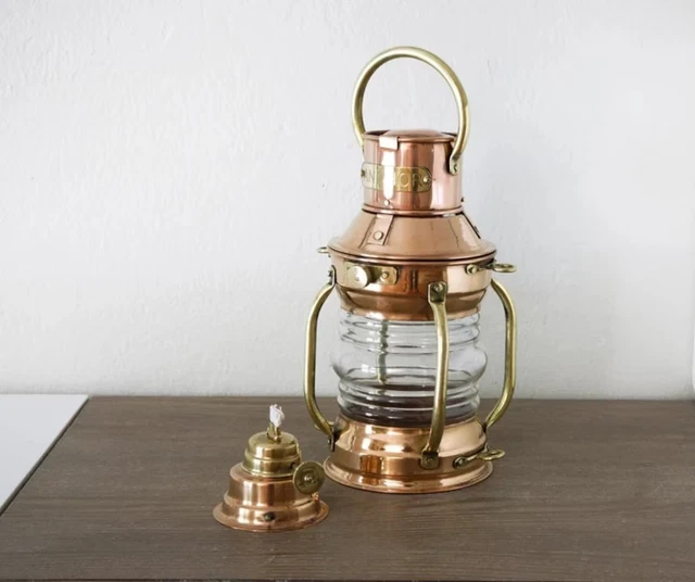 Antik Vintage Messing Öl Lampe Kupfer Schiff Laterne Nautisch Camping Dekor