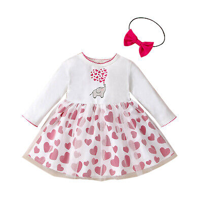 Toddler Baby Girls Valentine Outfits Abito principessa in tulle stampato a cuore + fascia 2
