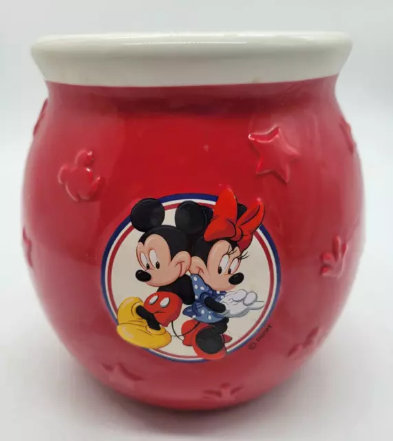 Vtg Disney Mickey and Minnie Mouse Red White & Blue Ceramic Cookie Jar Canister