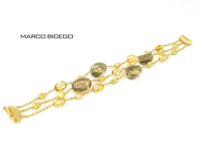 NYJEWEL Marco Bicego 18k Yellow Gold 3 Strands Citrine Smoky Quartz Bracelet 8"