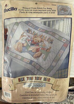 Kit de cubierta de cuna para bebé de colección con punto de cruz estampado Bucilla 34""X43"" nuevo en paquete con aguja de hilo dental