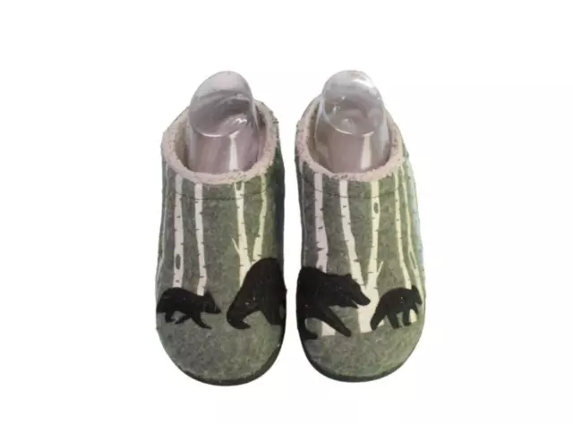 LL Bean Women's Green Wool Bear Motif Daybreak Scuffs Cozy Slippers Size 8 M