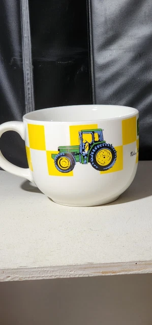 Gibson John Deere Extra Large Soup Coffee Mug 24oz Yellow Squares Green Tractor