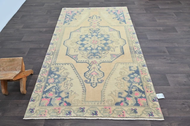 Oushak Turkish Vintage Rug 4x7 Kilim Rug Anatolian Handmade Boho Decor BEIGE