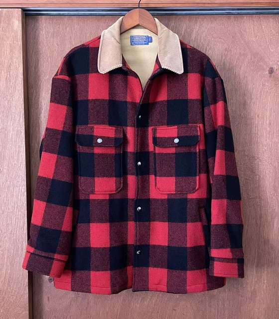 Pendleton 100% Virgin Wool Plaid Coat Made in USA L / XL Mackinaw jacket