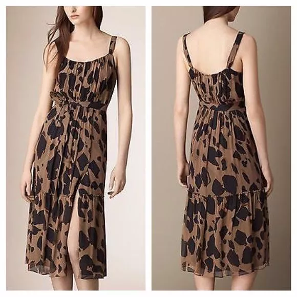 Nwt Burberry Brit Darcie Silk Sleeveless Belted Animal Print Dress 12 $795