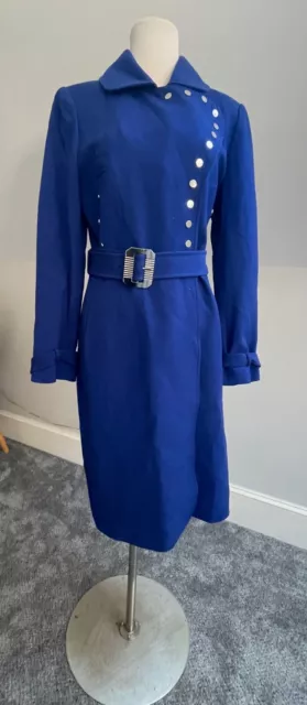 Elie Tahari Georgia Cobalt Blue Fitted and Belted  Trench  Coat Snap Front NWT