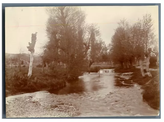 France, Paysage avec un ruisseau  Vintage citrate print.  Tirage citrate  9x