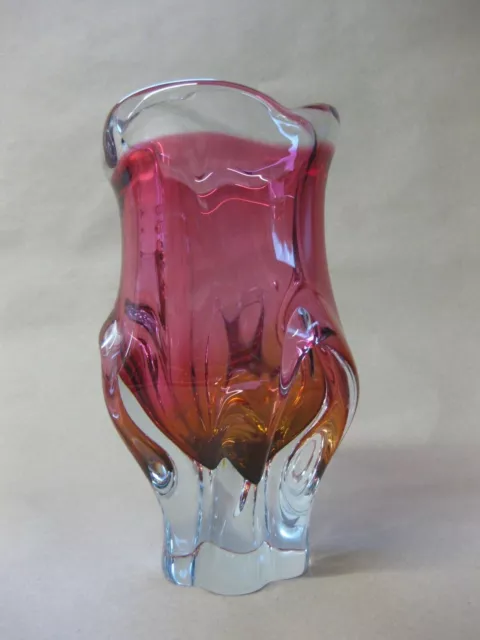 1970s Josef Hospodka / Chribska Art Glass Vase ~ Cranberry / Amber Cased Glass