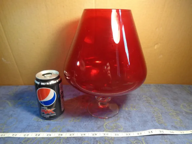 Large Ruby Red Glass Brandy Balloon With Clear Glass Base