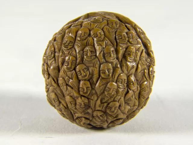 Antique Chinese Finely Carved Walnut Thousand Faces Rare