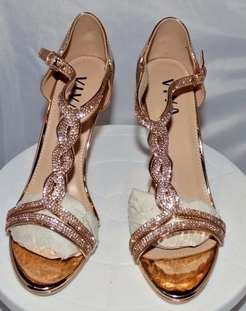 Talons à lanières métalliques rose or rose Viva Diamant T-Bar Royaume-Uni 6 3