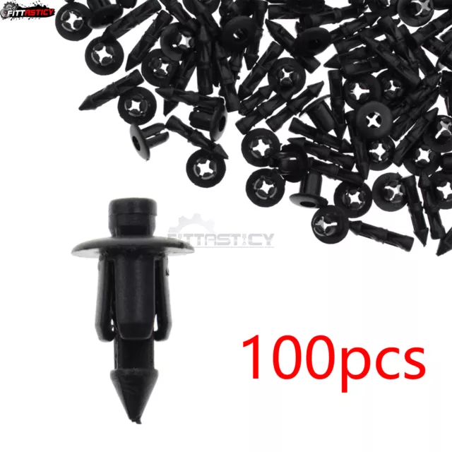 6mm for ATV Hole Dia Black Plastic Push In Type Rivets Fastener Pin Clips 100x