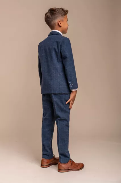 Cavani Boys' Tweed Wool Blend Herringbone Check Suit in Navy Blue RRP � 144.99 3