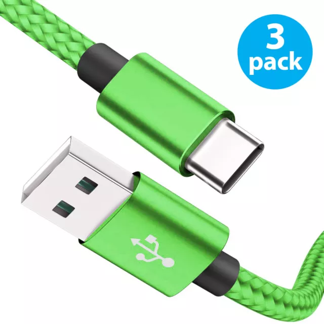 3Pack 3/6/10Ft USB to Type-C Cable Fast Charger Charging Data Sync Cord