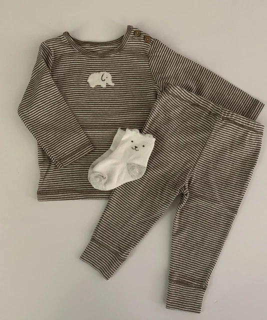 Carters Baby Boy Shirt Socks Pants Set Size 6 9 12 Months Brown Elephant