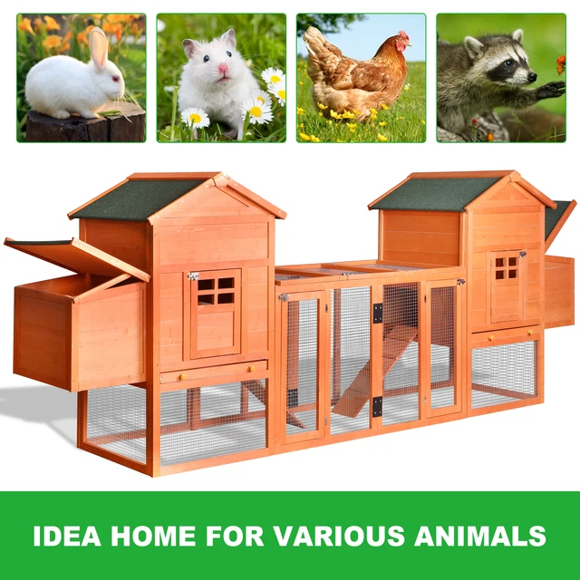 124” Large Outdoor Wooden Hen Cage Rabbit Pet House w/ Nest Box