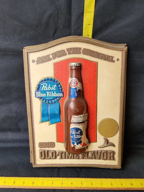 Vintage Pabst Blue Ribbon PBR Beer Sign Plastic Cracks On Edge Displays Well
