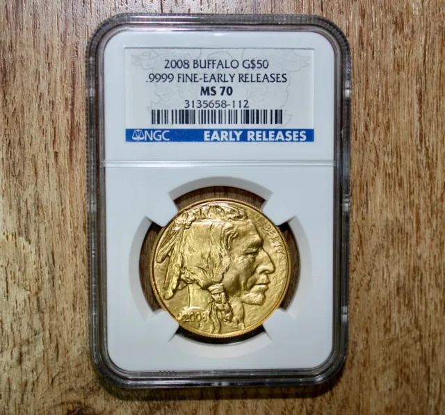 2008 Buffalo .9999 $50 Gold Coin Certified Fine- Early Release Ngc Ms 70 No Rese