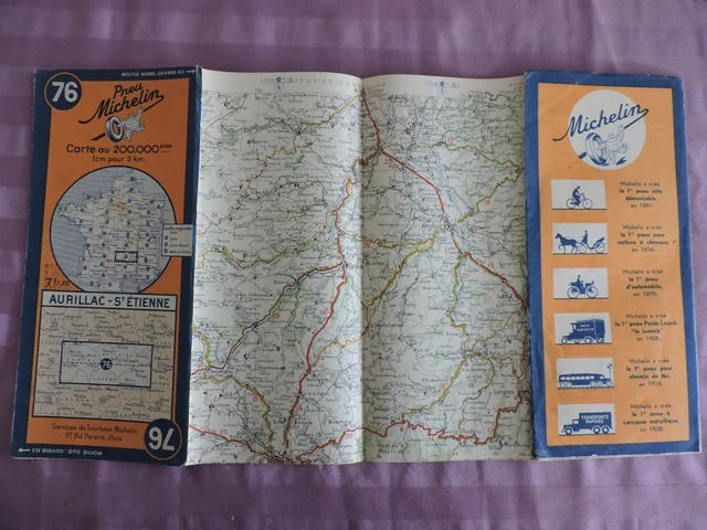 Carte Michelin N°76 Aurillac - Saint-Étienne De 1953 – Très Bon état, France