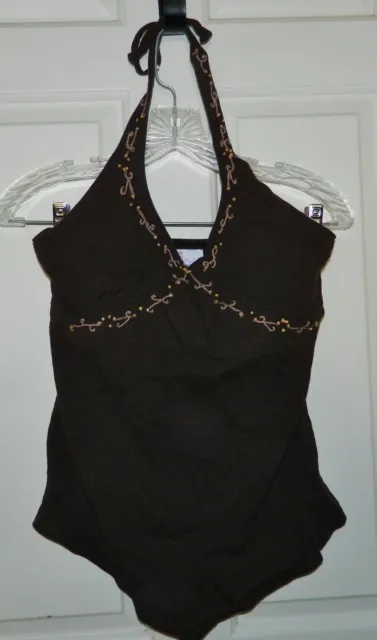 OH BABY MATERNITY MOTHERHOOD women's Brown Beaded Halter TOP* Small S