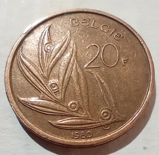20 Francs 1980 Belgium Coin Dutch Text Belgie Baudouin I