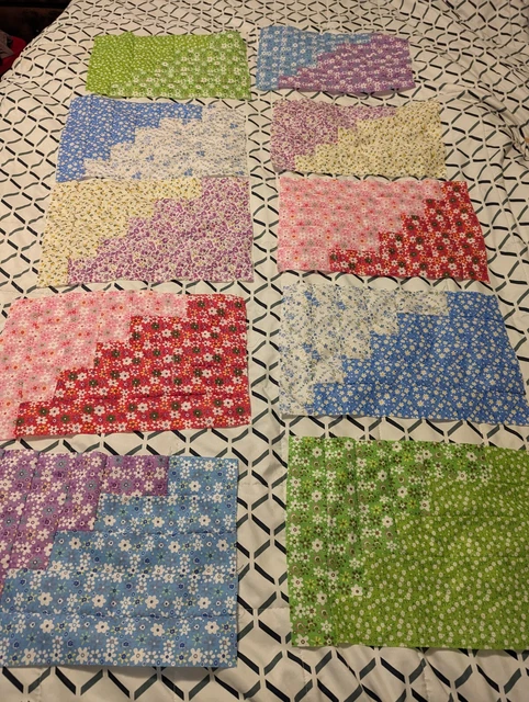 Lote de 10 bloques de edredones estilo Tetris sin terminar 15""x10"". Plateles, bebé, mascota 🙂