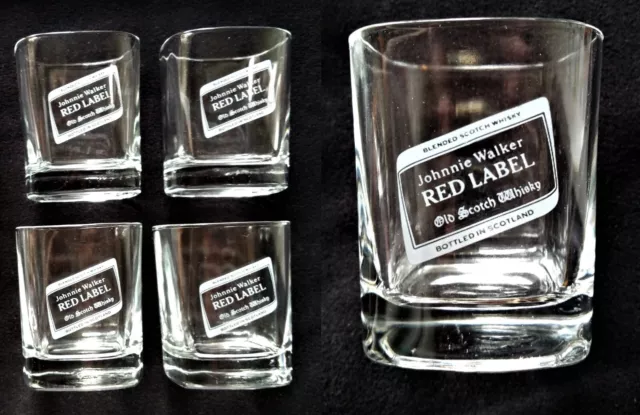 Lot / Set of FOUR / 4 Vintage 1990’s Johnnie Walker Red Scotch Whiskey Glasses
