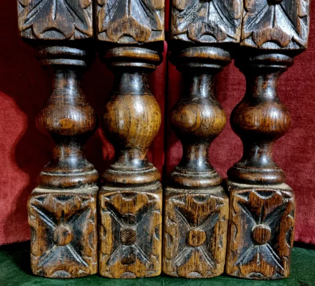 4 Victorian rosette wood carving Column Antique french architectural salvage 9" 6