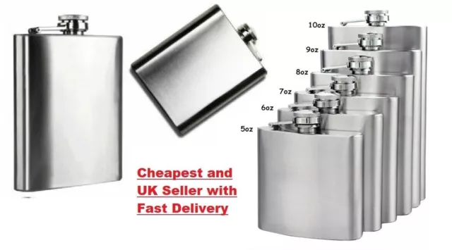 ⭐HIP FLASK Stainless Steel Pocket Drink Whisky Flasks Alcohol Gift Steel 8, 10oz