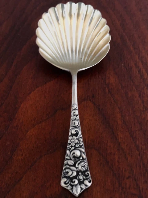 - Rand & Crane Sterling Silver Tea Caddy Spoon: Shell Bowl, Roses To Handle
