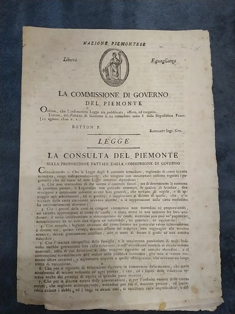 Nazione Piemontese - Editto intorno alla Riduzione dei Debiti, e Crediti 1800 Nazione Piemontese - Editto intorno alla Riduzione dei Debiti, e Crediti 1800