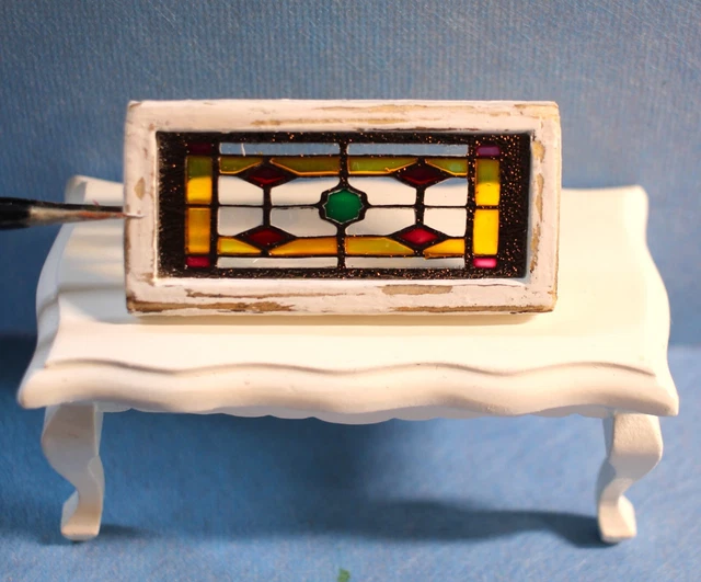 Original OOAK Mini Dollhouse Antique Style Shabby Stained Glass Window N Woolmer