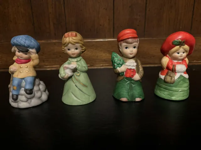 VTG Jasco Bisque Porcelain Jingle Belles Bell Set Of 4