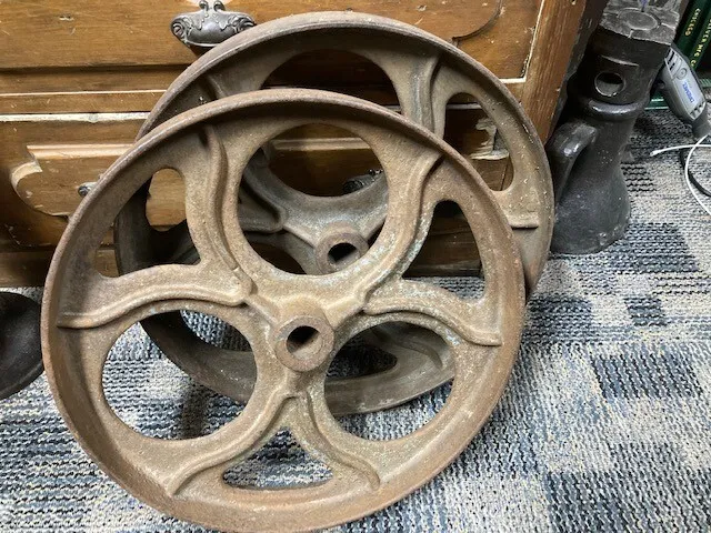 Antique Cast Iron Factory Cart Wheels 15.5X 2 3/8 Railroad Gas Engine Steampunk