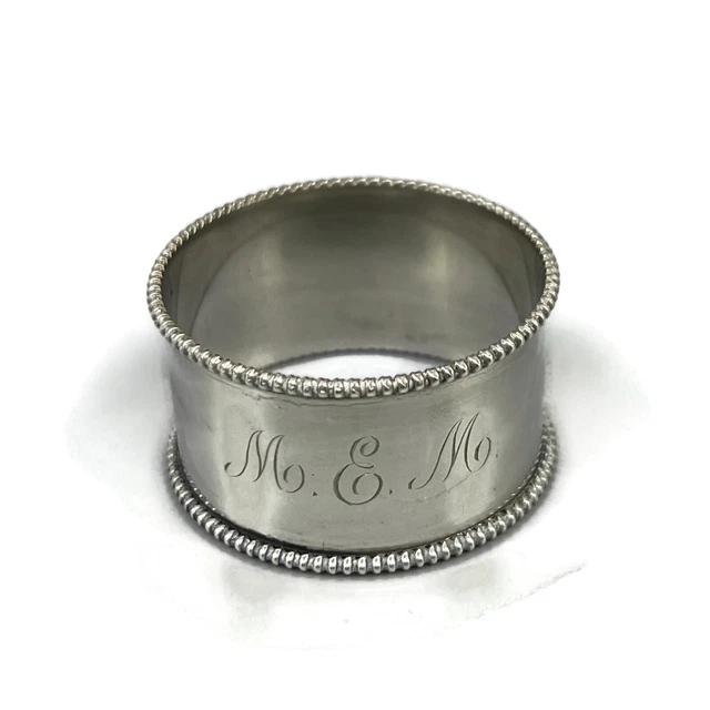 Antique Sterling Silver Napkin Ring Beaded Edge Monogrammed