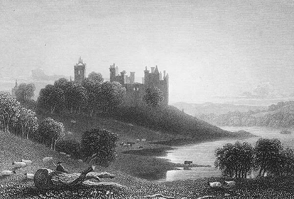 Scotland, West Lothian LINLITHGOW PALACE CASTLE LAKE ~ 1831 Art Print Engraving