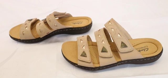 Clarks Collection Womens Laurieann Nora Leather Slide Sandal AH4 Sand Size US:9W