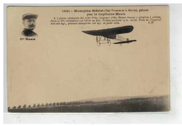 Aviation #18407 Avion Plane Monoplan Bleriot Type Traversee De La Manche Pilote