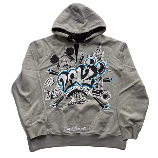 Disney Parks 2012 Henley Hoodie Pullover Sweatshirt Mickey Mouse Castle XL Gray