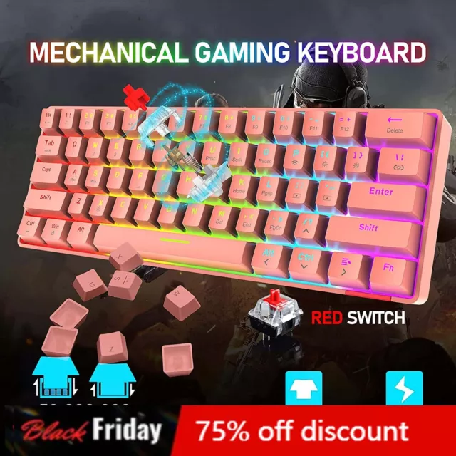 60% Wireless Mechanical Gaming Keyboard BT5.0 USB Wired for PC Mac Gamer Office