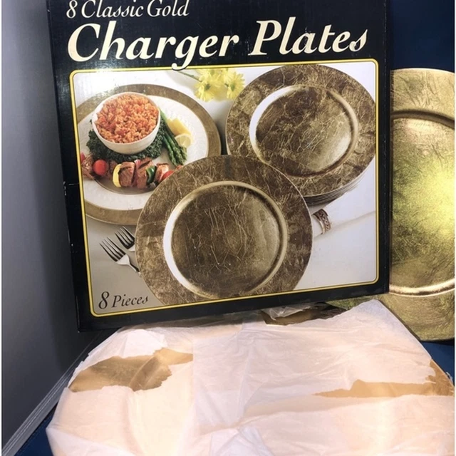 Charger Plates 8 Classic Gold 13” diameter, marble finish Vintage