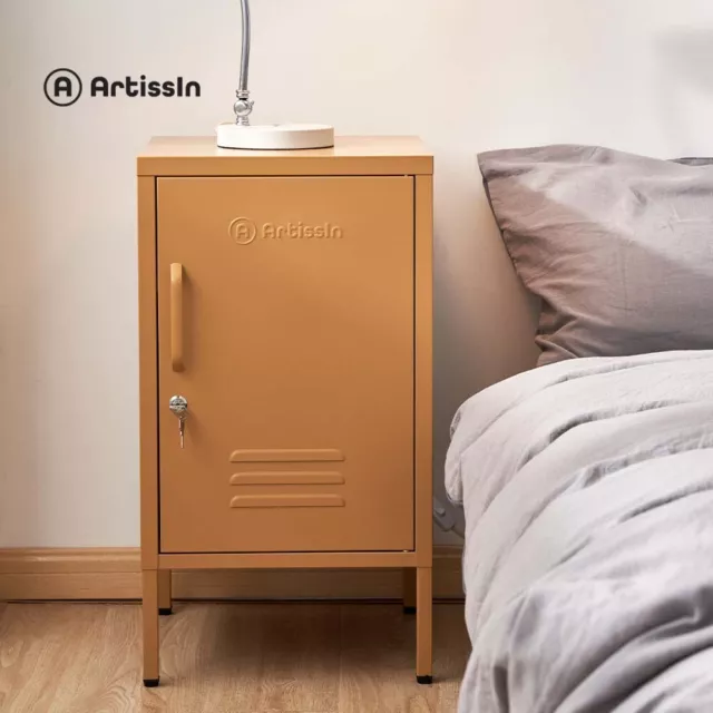 ArtissIn Bedside Table Side Table Metal Storage Cabinet Nightstand Yellow MINI