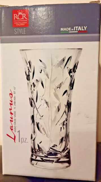 RCR Royal Crystal Rock Laurus Ultra Clear Lead Free Vase 10” Made in Italy