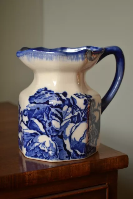 VINTAGE "Victoria Ware" STAFFORDSHIRE Ironstone floral blue jug