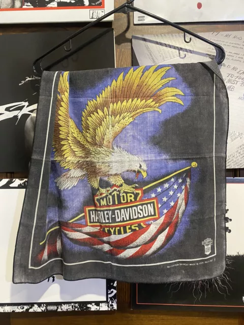 Vintage 80s 90s HARLEY DAVIDSON Eagle American Flag Bandana Made In USA Dixie