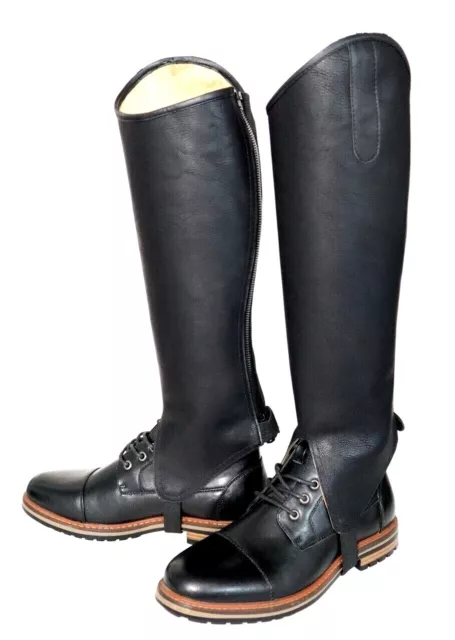 Horse Riding Equestrian Half Chaps Black Washable Pu Synthetic Leather Gaiters
