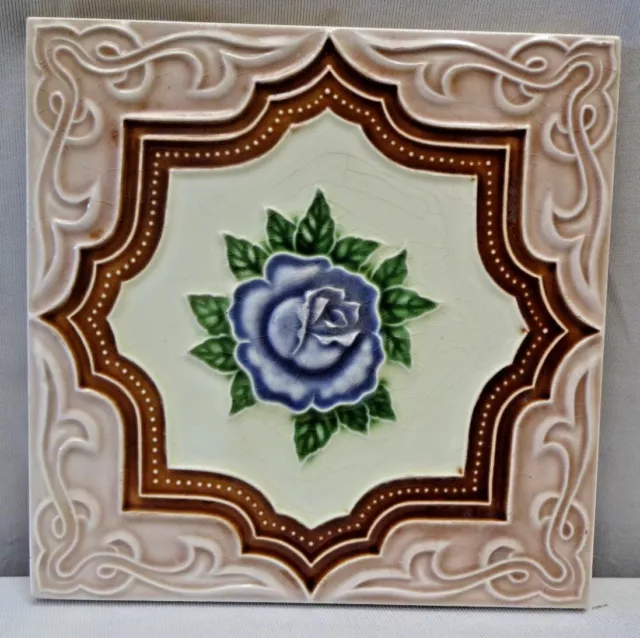 Tile M S Tile Works Japan Art Nouveau Rose Majolica Ceramic Porcelain Rare #245