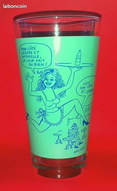 Verre vintage Vichy St Yorre illustré par Wolinski - n°3 sur 4  (série verte)