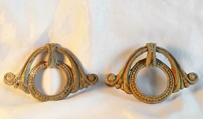 HAUNTED 2 Antique Solid Brass Drawer Pulls Handles ~ Ornate [2BB]